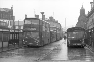35mm Black and White Negative Hyndburn Leyland Atlantean 183 JBV819N at Accrington in 1977