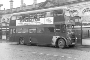 35mm Black and White Negative Hyndburn Leyland Titan 166 CTB166E at Accrington in 1977