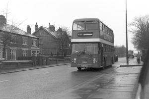 35mm Black and White Negative Ribble Leyland Atlantean 1435 SFV435P at Accrington in 1977