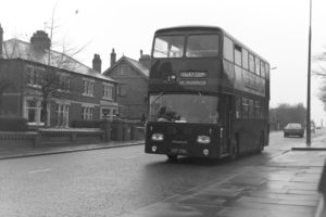 35mm Black and White Negative Hyndburn Leyland Atlantean 176 HTF176K at Accrington in 1977