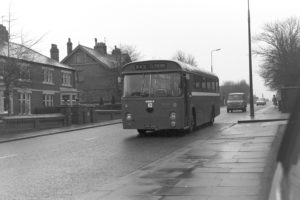 35mm Black and White Negative Ribble Leyland Leopard 599 ARN599C at Accrington in 1977