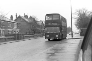 35mm Black and White Negative Hyndburn Leyland Atlantean 177 HTF177K at Accrington in 1977