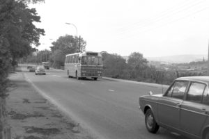 35mm Black and White Negative Trent Leyland Leopard 112 PRA112R at New Mills  in 1978