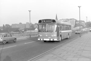 35mm Black and White Negative Northern Leyland National 4568 SGR568R at Durham in 1978