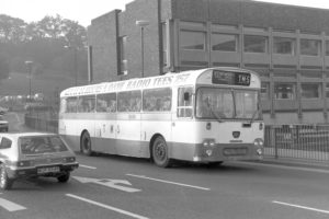 35mm Black and White Negative T.M.S. Leyland Leopard  HUP132N at Durham in 1978