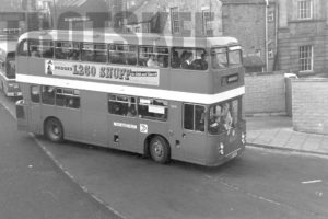 35mm Black and White Negative Northern  Class Leyland Atlantean 3315 MPT315P at Durham in 1978