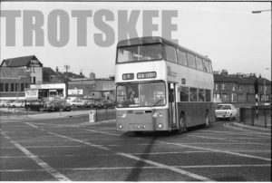 35mm Black and White Negative Merseyside  Class Daimler Fleetline 3048 CKC348L at Birkenhead in 1977