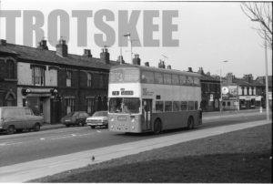 35mm Black and White Negative Merseyside  Class Leyland Atlantean 1446 GKA446L at Birkenhead in 1977