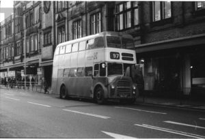 35mm Black and White Negative Merseyside  Class Leyland Titan 27 RDJ727 at St Helens in 1977