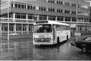35mm Black and White Negative North Western  Class Leyland Leopard 244 JDB244E at Manchester in 1977