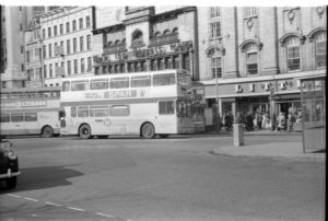 35mm Black and White Negative GMPTE  Class Leyland Atlantean 7705 RTJ705R at Manchester in 1977