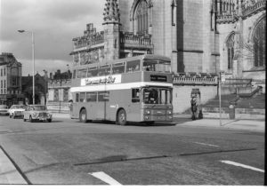 35mm Black and White Negative Ribble  Class Leyland Atlantean 1367 GBV145N at Manchester in 1977