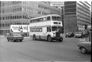 35mm Black and White Negative GMPTE  Class Leyland Titan 3046 ARJ197B at Salford in 1977