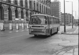35mm Black and White Negative GMPTE  Class Leyland Leopard 71 XNE883L at Manchester in 1977