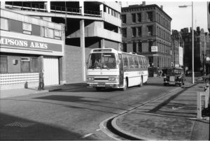 35mm Black and White Negative Cumberland  Class Leyland Leopard 613 PHH613R at Manchester in 1977