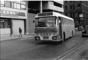 35mm Black and White Negative West Riding  Class Leyland Leopard 387 HWY727N at Manchester in 1977