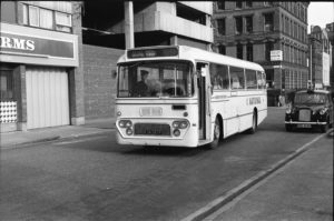 35mm Black and White Negative North Western  Class Leyland Leopard 267N KJA267F at Manchester in 1977