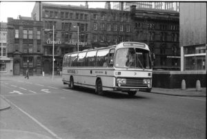 35mm Black and White Negative North Western  Class Leyland Leopard 1201 SPV201P at Manchester in 1977