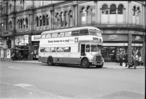 35mm Black and White Negative Metro Daimler CVG^ 4118 EVH418C at Huddersfield in 1977