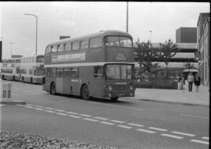 35mm Black and White Negative Yorkshire Daimler Fleetline 685 JHD326J at Huddersfield in 1977