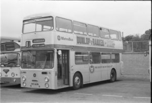 35mm Black and White Negative Metro Daimler Fleetline 4163 RVH463N at Huddersfield in 1977
