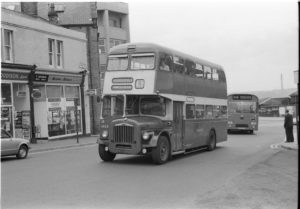 35mm Black and White Negative Huddersfield Daimler CVG6 4464 HVH464D at Huddersfield in 1977