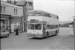35mm Black and White Negative Metro Daimler Fleetline 4481 KVH481E at Huddersfield in 1977