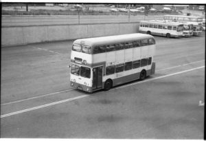 35mm Black and White Negative Metro Daimler Fleetline 4492 OCX492F at Huddersfield in 1977