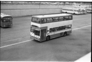 35mm Black and White Negative Metro Scania BR111 2690 RYG690R at Huddersfield in 1977
