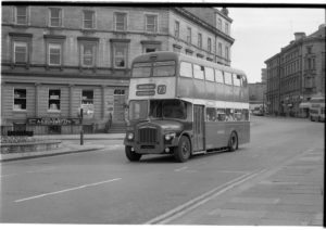 35mm Black and White Negative Huddersfield Daimler CVG6 4466 HVH466D at Huddersfield in 1977