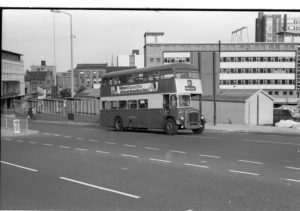 35mm Black and White Negative Huddersfield Daimler CVG6 4451 EVH451C at Huddersfield in 1977