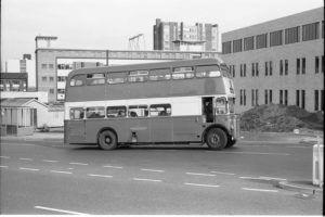 35mm Black and White Negative Huddersfield Daimler CVG6 4452 EVA452C at Huddersfield in 1977