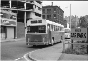 35mm Black and White Negative Crossville Bristol RE CRG59 UFM59F at Manchester in 1978