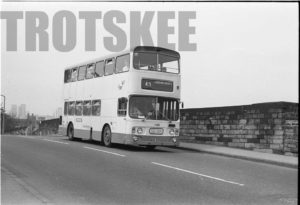 35mm Black and White Negative South Yorkshire Daimler Fleetline 1558 SHE558S at Sheffield in 1979