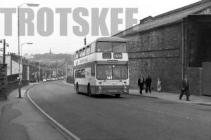 35mm Black and White Negative Greater Manchester PTE Leyland  AN68/1R 7128 XJA519L at New Mills in 1978