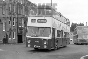 35mm Black and White Negative Chesterfield Transport Daimler CRG6LX 38 KWJ138P at Chesterfield in 1978