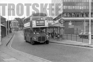 35mm Black and White Negative London Transport AEC Routemaster 1049 49CLT at Hammersmith in 1978