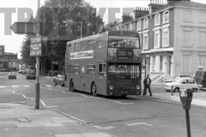 35mm Black and White Negative London Transport Daimler CRG6LXB DMS1349 MLH349L at Hammersmith in 1978