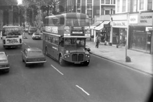 35mm Black and White Negative London Country AEC Routemaster RCL2230 CUV230C at Hammersmith in 1978