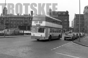 35mm Black and White Negative Greater Manchester PTE Daimler CRG6LX 4596 4596NE at Manchester in 1978