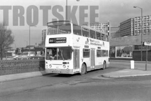 35mm Black and White Negative South Yorkshire Transport Leyland PDR2/1 677 DWB677H at Sheffield in 1979