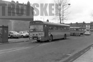 35mm Black and White Negative Lancashire United Leyland PSU3C/4R 447 MTE15R at Wigan in 1979