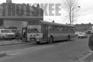35mm Black and White Negative Lancashire United Leyland PSU3C/4R 443 LTE494P at Wigan in 1979