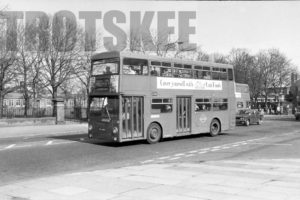 35mm Black and White Negative London Transport Daimler CRG6LXB DMS1292 JGU292K at Barking in 1979