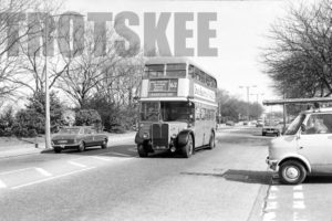 35mm Black and White Negative London Transport AEC Regent III RT624 JXC432 at Barking in 1979