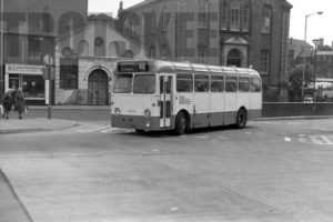 35mm Black and White Negative Greater Manchester PTE AEC Reliance 6027 GDK327D at Rochdale in 1979