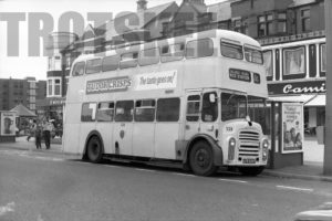 35mm Black and White Negative Blackpool Corporation Leyland PD3A/1 528 LFR528F at  in 1979