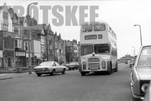 35mm Black and White Negative Blackpool Corporation Leyland PD3A/1 528 LFR528F at  in 1979