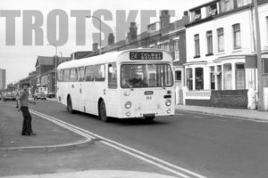 35mm Black and White Negative Blackpool Corporation AEC Swift 553 PFR553H at  in 1979