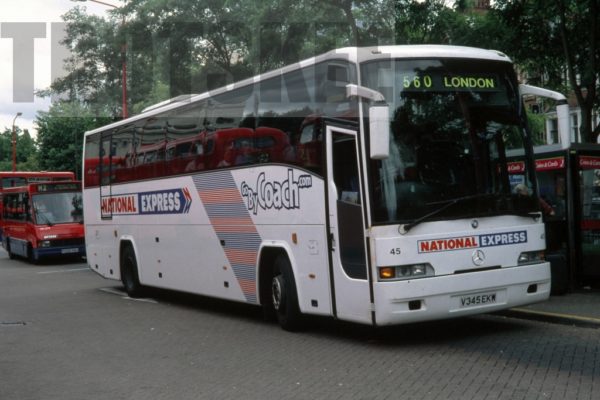 35mm Colour Slide National Express Mercedes Benz O404 45 V345EKW in 2001